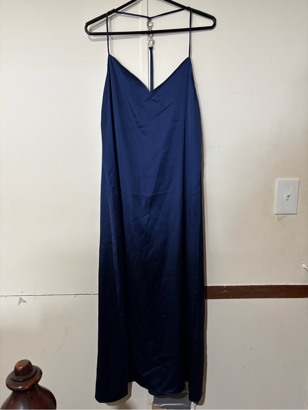 Zara Navy Blue Satin Slip Dress with Spaghetti Straps